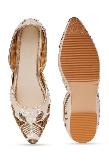 Sole House_Cream Noor Pearl Embroidered Juttis _at_Aza_Fashions
