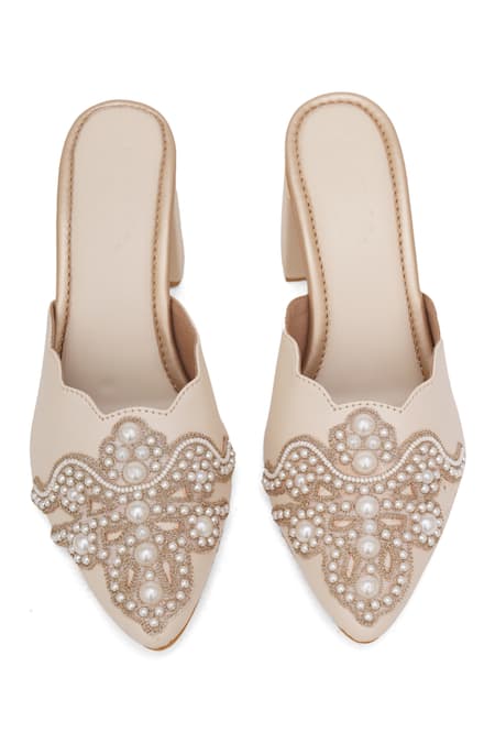 Buy_Sole House_Cream Embroidery Pearl Floral Mule Heels 