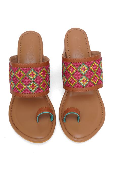 Shop_Sole House_Brown Embroidery Tahiti Strap Block Heels_at_Aza_Fashions