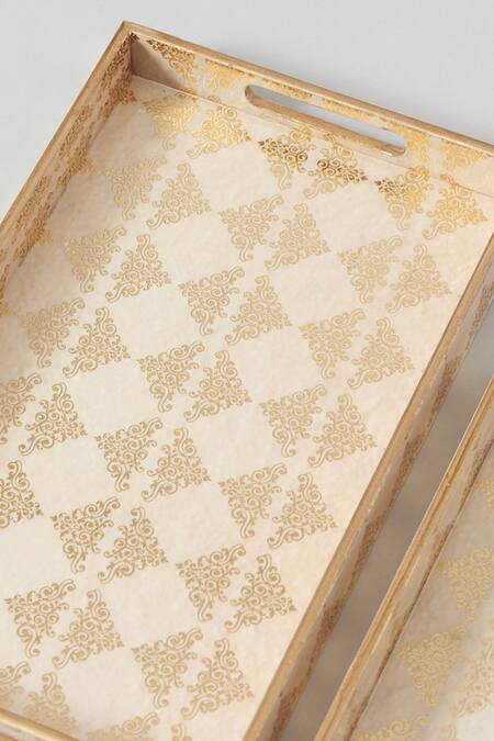 Assemblage_Beige Mdf Wood With Resin Epoxy Coating. Rectangle Shaped Tray 3 Pcs Set_Online_at_Aza_Fashions
