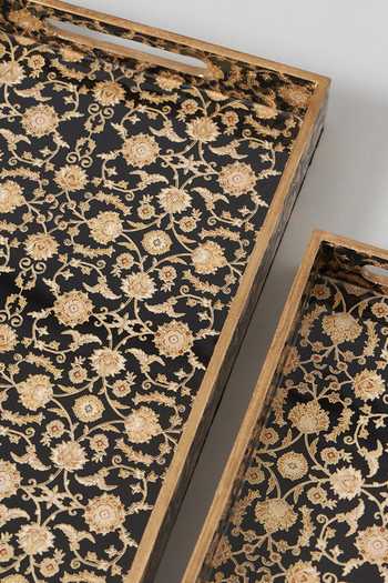 Assemblage Black Mdf Wood With Resin Epoxy Coating. Persian Pattern Tray 3 Pcs Set Online at Aza Fashions Assemblage_Black Mdf Wood With Resin Epoxy Coating. Persian Pattern Tray 3 Pcs Set_Online_at_Aza_Fashions