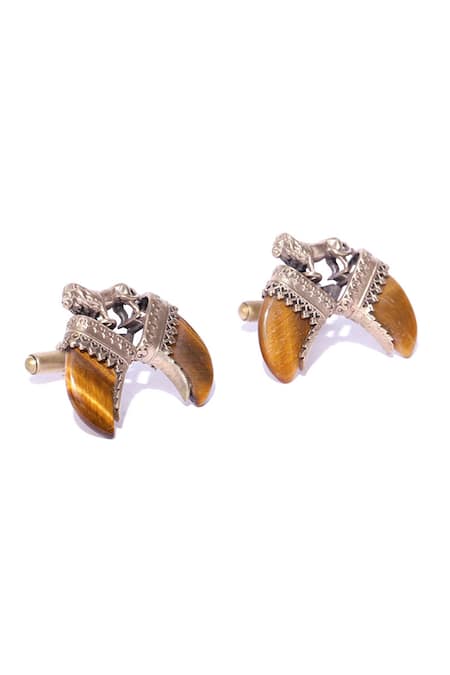 Cosa Nostraa Gold The Lion Claw Carved Brooch And Cufflinks Gift Set at Aza Fashions Cosa Nostraa_Gold The Lion Claw Carved Brooch And Cufflinks Gift Set _at_Aza_Fashions