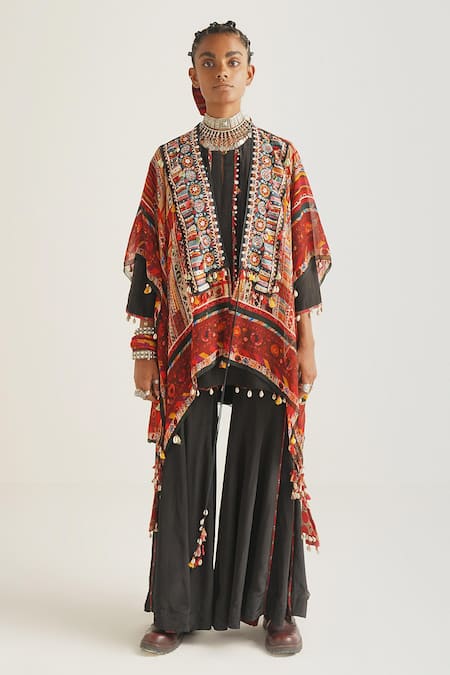 Aseem Kapoor_Multi Color Sheer Silk Printed Floral And Geometric Motifs Veni Jacket  _Online_at_Aza_Fashions