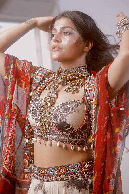 Shop_Aseem Kapoor_Multi Color Sheer Silk Printed Floral And Geometric Motifs Veni Jacket  _Online_at_Aza_Fashions