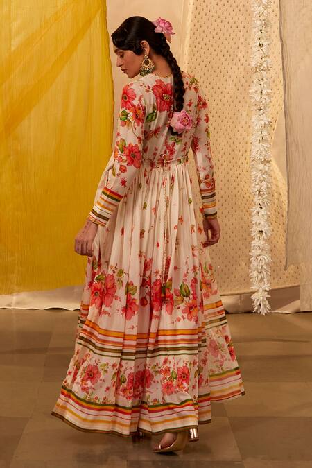 Shop Shraddha Rambhia Ivory Modal, Silk, Chiffon Sequins, Beads, Floral Print Anarkali Palazzo Set at Aza Fashions Shop_Shraddha Rambhia_Ivory Modal, Silk, Chiffon Sequins, Beads, Floral Print Anarkali Palazzo Set_at_Aza_Fashions