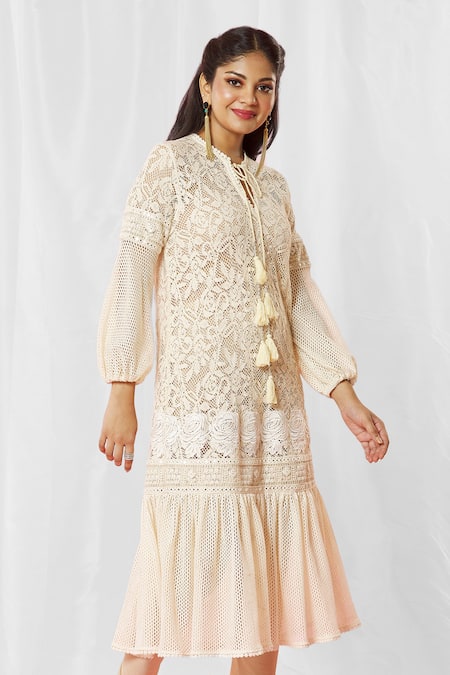 Buy_Bhairavi Jaikishan_Ivory Tie-up Frill Hem Kurta_Online_at_Aza_Fashions