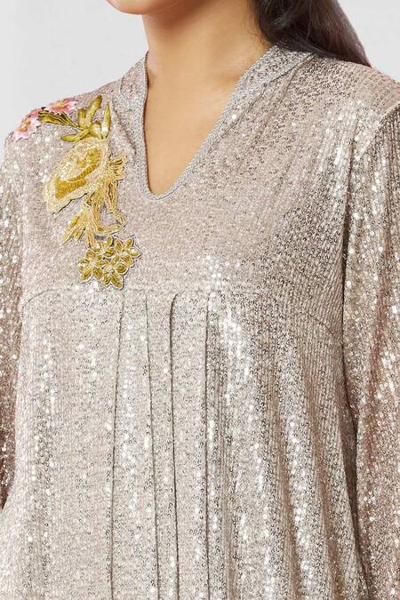 Shop Bhairavi Jaikishan Silver Net Sequins, Embroidery High Neck Embellished Kurta With Sharara Online at Aza Fashions Shop_Bhairavi Jaikishan_Silver Net Sequins, Embroidery High Neck Embellished Kurta With Sharara_Online_at_Aza_Fashions