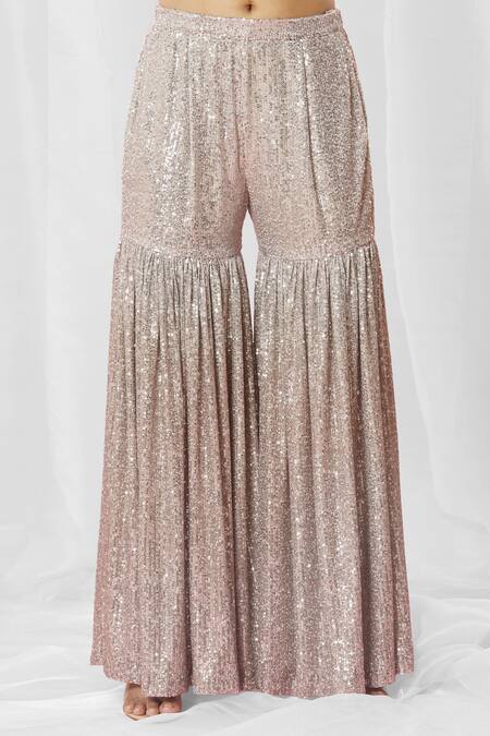 Bhairavi Jaikishan Silver Net Sequins, Embroidery High Neck Embellished Kurta With Sharara at Aza Fashions Bhairavi Jaikishan_Silver Net Sequins, Embroidery High Neck Embellished Kurta With Sharara_at_Aza_Fashions