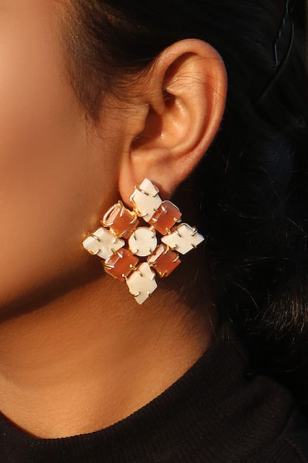 Arnimaa Geometric Stones Stud Earrings 