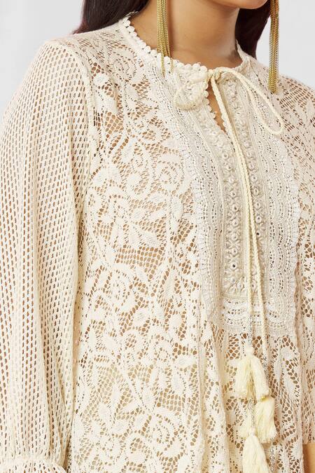 Bhairavi Jaikishan_Ivory Tie-up Floral Kurta_at_Aza_Fashions