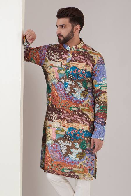 Kasbah_Multi Color Georgette Sequins Landscape Print Kurta_Online_at_Aza_Fashions