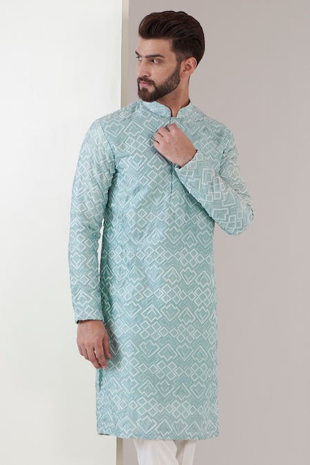 Kasbah Blue Georgette Embroidery Thread Work Chikankari Kurta Online at Aza Fashions Kasbah_Blue Georgette Embroidery Thread Work Chikankari Kurta _Online_at_Aza_Fashions