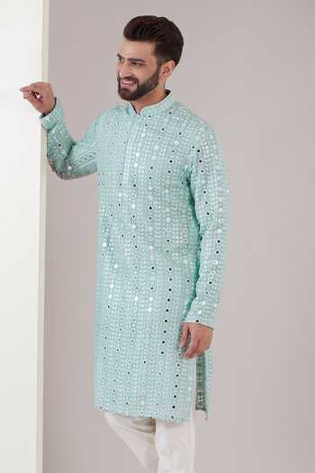 Kasbah_Blue Georgette Mirrors, Embroidery Kurta _Online_at_Aza_Fashions