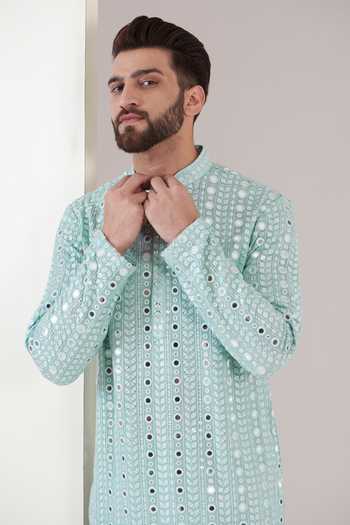 Buy_Kasbah_Blue Georgette Mirrors, Embroidery Kurta _Online_at_Aza_Fashions