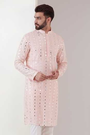Kasbah_Pink Georgette Mirrors, Embroidery Work Kurta _Online_at_Aza_Fashions