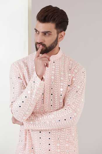 Buy_Kasbah_Pink Georgette Mirrors, Embroidery Work Kurta _Online_at_Aza_Fashions