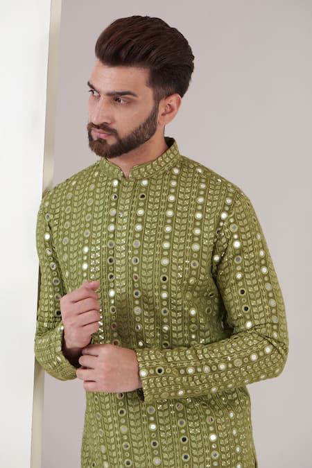 Buy Kasbah Green Georgette Mirrors, Embroidery And Thread Kurta Online at Aza Fashions Buy_Kasbah_Green Georgette Mirrors, Embroidery And Thread Kurta _Online_at_Aza_Fashions