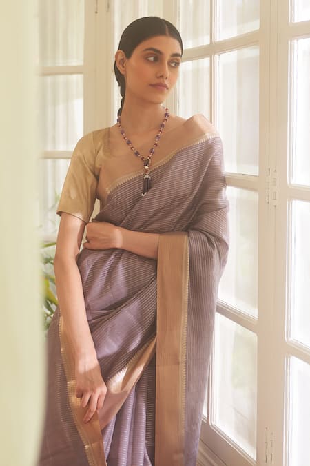 Five Point Five Purple Chanderi Cotton Zari Woven Saree With Running Blouse Online at Aza Fashions Five Point Five_Purple Chanderi Cotton Zari Woven Saree With Running Blouse _Online_at_Aza_Fashions