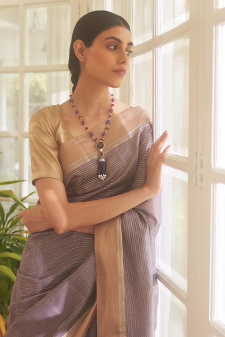 Buy Five Point Five Purple Chanderi Cotton Zari Woven Saree With Running Blouse Online at Aza Fashions Buy_Five Point Five_Purple Chanderi Cotton Zari Woven Saree With Running Blouse _Online_at_Aza_Fashions
