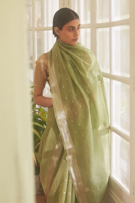 Buy Five Point Five Green Chanderi Cotton Zari Handwoven Saree With Running Blouse Online at Aza Fashions Buy_Five Point Five_Green Chanderi Cotton Zari Handwoven Saree With Running Blouse_Online_at_Aza_Fashions