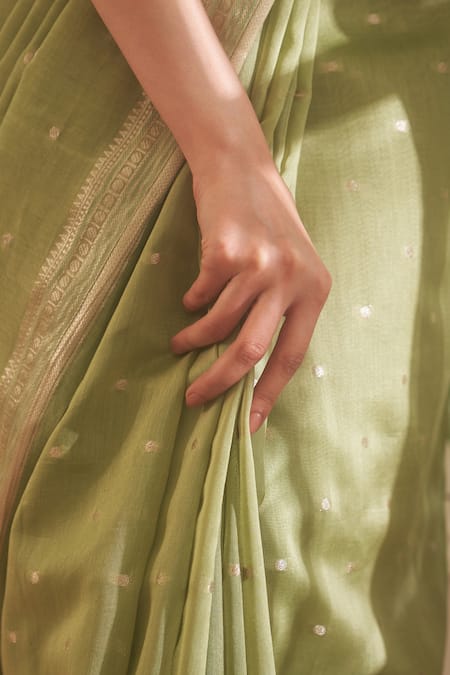 Shop Five Point Five Green Chanderi Cotton Zari Handwoven Saree With Running Blouse Online at Aza Fashions Shop_Five Point Five_Green Chanderi Cotton Zari Handwoven Saree With Running Blouse_Online_at_Aza_Fashions