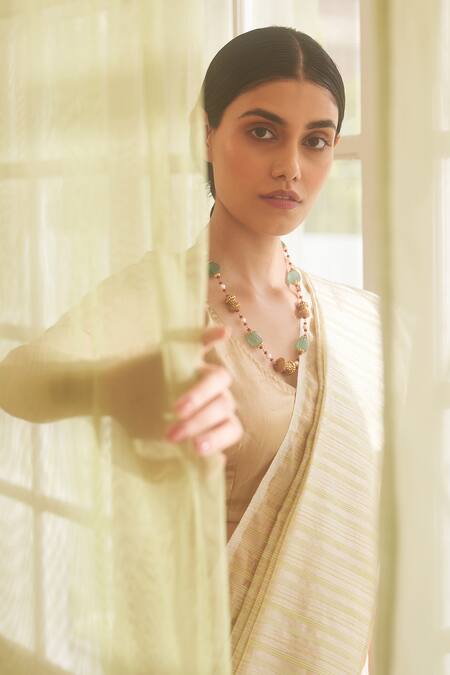 Buy Five Point Five Yellow Chanderi Cotton Striped Saree With Running Blouse Online at Aza Fashions Buy_Five Point Five_Yellow Chanderi Cotton Striped Saree With Running Blouse _Online_at_Aza_Fashions