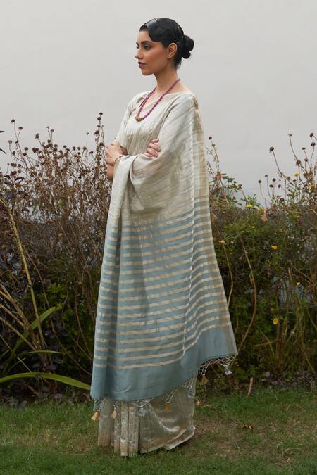 Five Point Five Blue Chanderi Cotton Handwoven Saree With Running Blouse Online at Aza Fashions Five Point Five_Blue Chanderi Cotton Handwoven Saree With Running Blouse _Online_at_Aza_Fashions