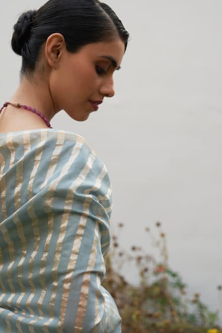 Buy Five Point Five Blue Chanderi Cotton Handwoven Saree With Running Blouse Online at Aza Fashions Buy_Five Point Five_Blue Chanderi Cotton Handwoven Saree With Running Blouse _Online_at_Aza_Fashions