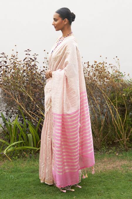 Five Point Five Pink Chanderi Cotton Zari Woven Saree With Running Blouse Online at Aza Fashions Five Point Five_Pink Chanderi Cotton Zari Woven Saree With Running Blouse _Online_at_Aza_Fashions