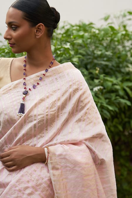 Shop Five Point Five Pink Chanderi Cotton Zari Woven Saree With Running Blouse Online at Aza Fashions Shop_Five Point Five_Pink Chanderi Cotton Zari Woven Saree With Running Blouse _Online_at_Aza_Fashions