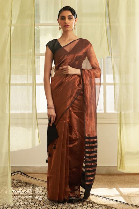 FIVE POINT FIVE Brown Tissue Saree With Running Blouse 