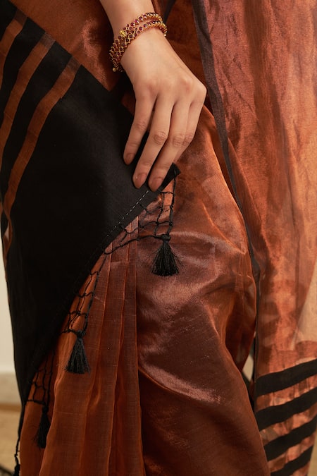 Buy Five Point Five Brown Tissue Saree With Running Blouse Online at Aza Fashions Buy_Five Point Five_Brown Tissue Saree With Running Blouse _Online_at_Aza_Fashions