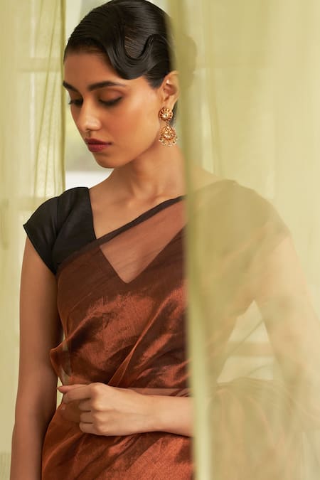 Shop Five Point Five Brown Tissue Saree With Running Blouse Online at Aza Fashions Shop_Five Point Five_Brown Tissue Saree With Running Blouse _Online_at_Aza_Fashions