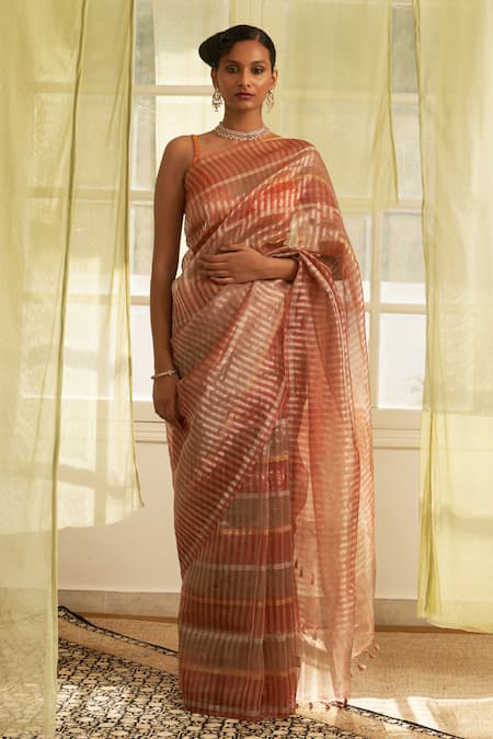 FIVE POINT FIVE Kora Striped Saree With Running Blouse 