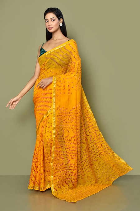 Bandhani Bandhej Printed Yellow Soft Marble Chiffon Saree – SHANGRILA  DESIGNER