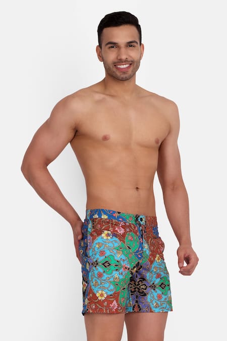 Shop_Rey & I_Multi Color Polyamide Byblos Floral Print Swim Shorts _Online_at_Aza_Fashions