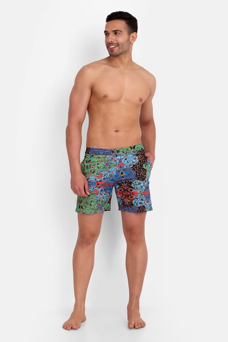 Rey & I_Multi Color Polyamide Marrakesh Paisley Print Swim Shorts _Online_at_Aza_Fashions