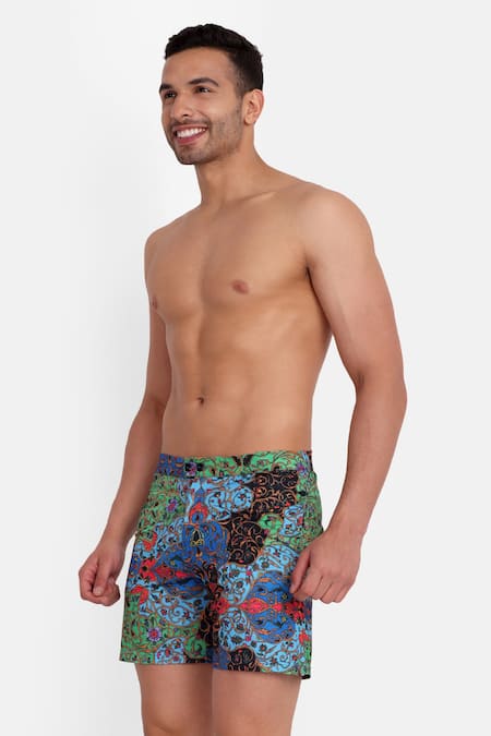 Shop_Rey & I_Multi Color Polyamide Marrakesh Paisley Print Swim Shorts _Online_at_Aza_Fashions