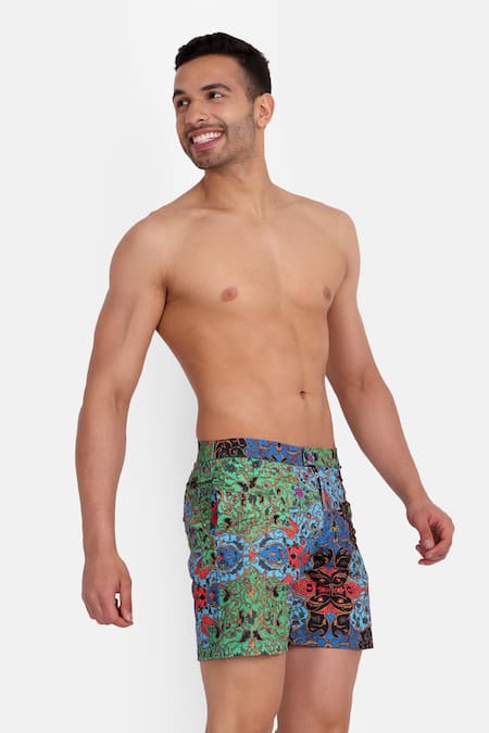 Rey & I_Multi Color Polyamide Marrakesh Paisley Print Swim Shorts _at_Aza_Fashions
