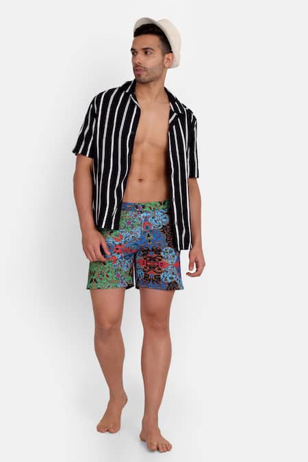 Buy_Rey & I_Multi Color Polyamide Marrakesh Paisley Print Swim Shorts 
