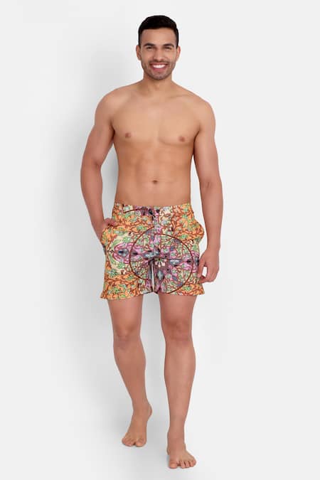 Rey & I_Multi Color Polyamide Tangier Flower Print Swim Shorts _Online_at_Aza_Fashions