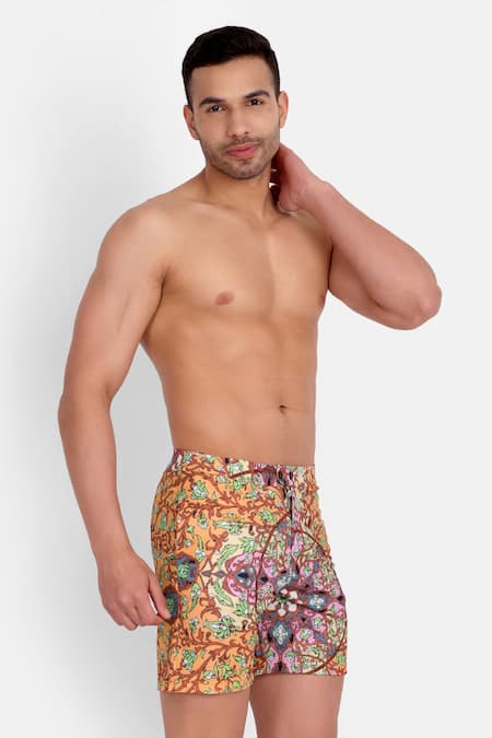 Shop Rey & I Multi Color Polyamide Tangier Flower Print Swim Shorts Online at Aza Fashions Shop_Rey & I_Multi Color Polyamide Tangier Flower Print Swim Shorts _Online_at_Aza_Fashions