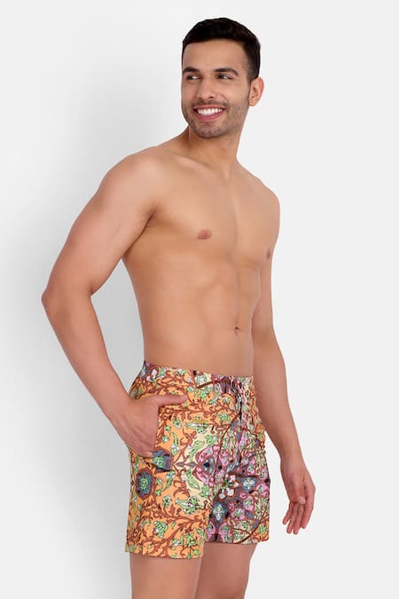 Rey & I Multi Color Polyamide Tangier Flower Print Swim Shorts at Aza Fashions Rey & I_Multi Color Polyamide Tangier Flower Print Swim Shorts _at_Aza_Fashions