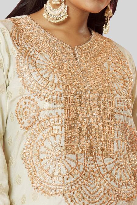 Shop_Bhairavi Jaikishan_Green Chanderi Silk, Net Sequins, Embroidery Split Butti Kurta Sharara Set_Online_at_Aza_Fashions