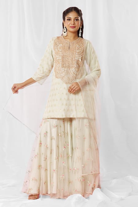 Bhairavi Jaikishan Chanderi Silk Butti Embroidered Kurta Sharara Set 