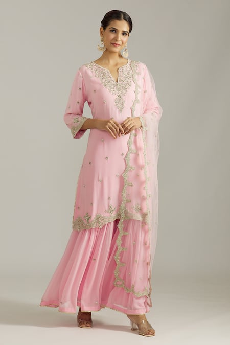 Priyaa Floral Embroidered Kurta Sharara Set 