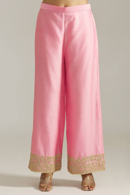 Priyaa_Pink Organza, Silk Sequins, Cut Work Floral Dori Embroidered Kurta Pyjama Set _at_Aza_Fashions