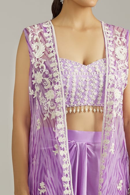 Buy_Priyaa_Purple Organza, Satin, Silk Sequins, Cut Dori Embroidered Kurta Set With Jacket 