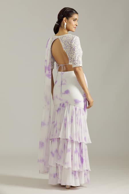 Priyaa Floral Embroidered Blouse With Pre-Draped Saree 
