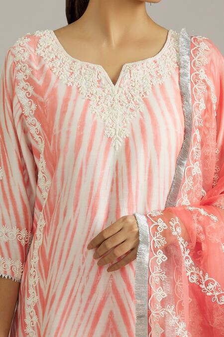 Shop_Priyaa_Pink Chanderi Silk, Organza Pearls, Embroidery Round Dori Kurta Sharara Set _Online_at_Aza_Fashions